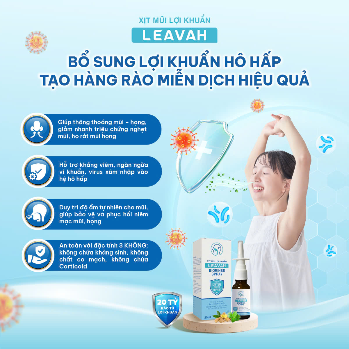 Sử dụng Leavah Biorinse Spray giúp cải thiện và phòng ngừa các bệnh về hô hấp