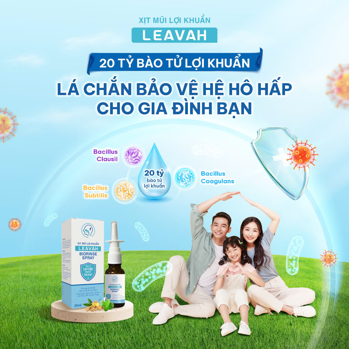 Xịt mũi họng lợi khuẩn Leavah Biorinse Spray - Bảo vệ hệ hô hấp cho cả gia đình