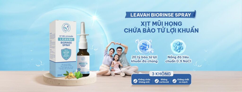 ịt mũi họng Leavah Biorinse Spray chứa 20 tỷ bào tử lợi khuẩn Bacillus